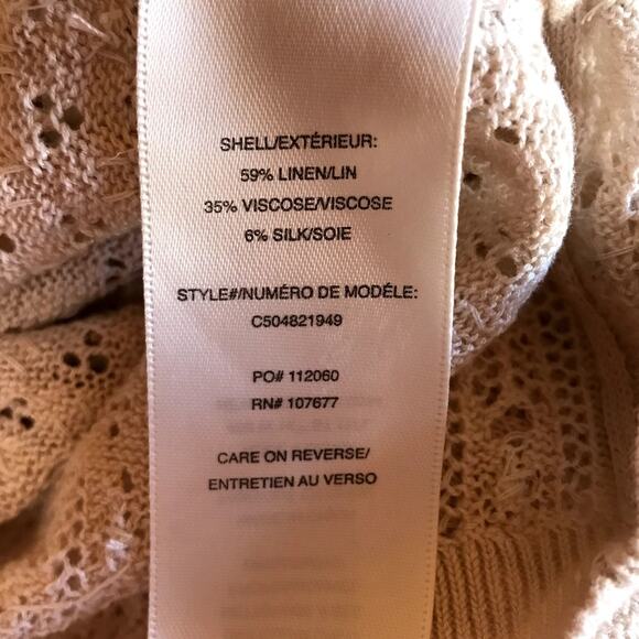 Alice + Olivia Linen Blend Pointelle Knit Beaded Cap Sleeve Cropped Sweater Top - Picture 9 of 9